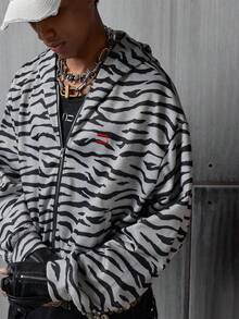 NEON BLANC Men's Cropped Cardigan Sweatshirt Zebra Print Casual Sweatshirt Jacket - Multicolor - View 2