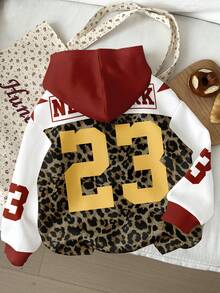 Slaydiva 休闲简约运动街头百搭派对机场装，数字、字母和豹纹图案，舒适印花卫衣，适合秋冬季节，女士Y2K豹纹卫衣 - 彩色 - 查看 5