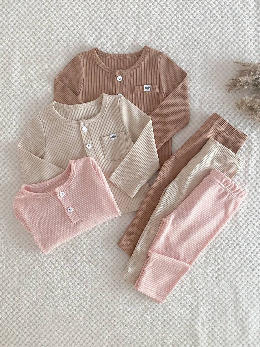 Set de 6 piezas de ropa informal y cómoda de manga larga para bebé niño - Multicolor - Ver 1