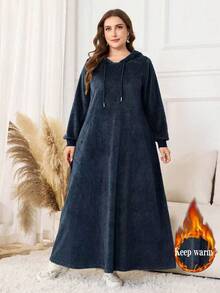 Lacomfia Váy thường ngày có mũ trùm đầu cỡ lớn dành cho nữ - Màu xanh hải quân - Xem 1