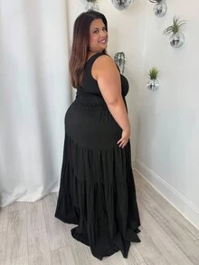 Enliva 大码女式黑色大摆下摆长裙 - 黑色 - 查看 4