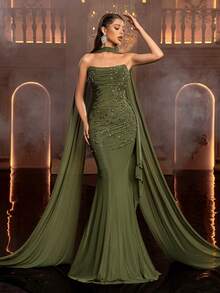 Glamrae Petite Petite Fit For The 150-160cm Formal Evening Gown - Army Green - View 5