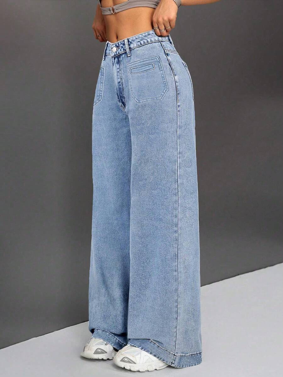 Mezclilla vaquero mujer pantalon de mujer pantalón de mujer pantalones para mujer pantalón pantalones de dama pantalones baggy - Azul - Ver 1