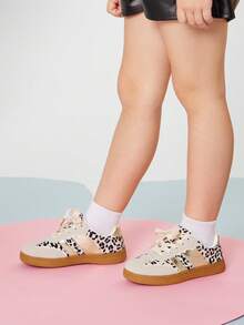 Mini mi #WildTwinkle Kids' Round Toe Faux Suede Leopard & Metallic Decor White Sneakers – Bold Contrast, Grippy Sole & All-Day Play Comfort - Multicolor - View 2