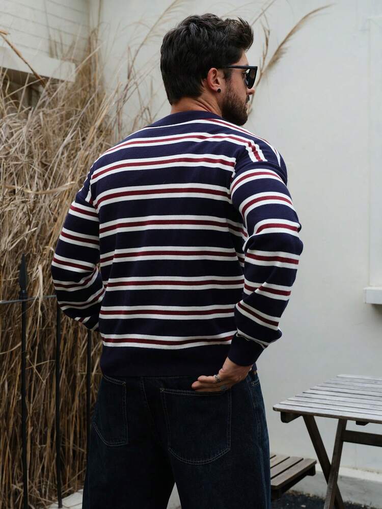 Men's Striped Multi-Color Polo Neck Sweater, Autumn/Winter