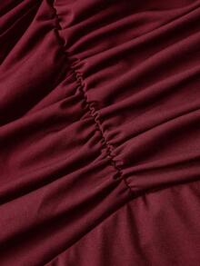 SHEIN MOD Váy không tay nhún bèo họa tiết bướm thanh lịch dành cho nữ - Màu Đỏ Sâu - Xem 4