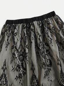 少女蕾丝半身裙，高端百搭黑色连衣裙，搭配衬衫，中长裙，新款秋冬女童服装，复古波浪边儿童蕾丝连衣裙 - 黑色 - 查看 7