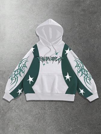 Felpa con cappuccio regular da uomo con stampa digitale a blocchi di colore verde