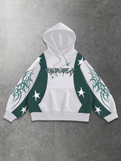 sweat-shirt à capuche régulier pour hommes avec impression numérique patchwork de couleur verte