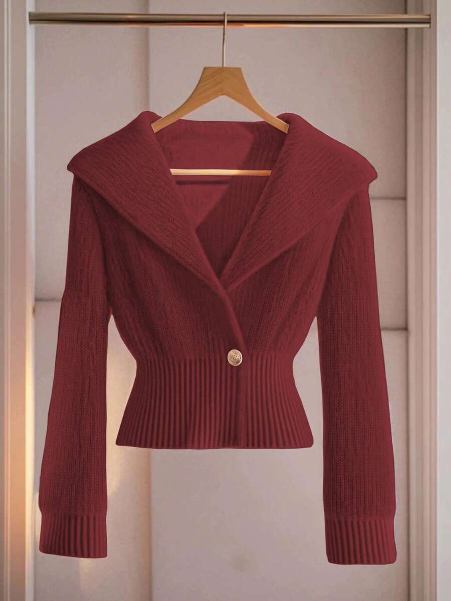 GlowEve Áo len cardigan dệt kim mới đầu thu/đông, thiết kế độc đáo, cảm giác cao cấp, thắt eo, áo len màu hồng cho nữ - Màu Đỏ Sâu - Xem 1