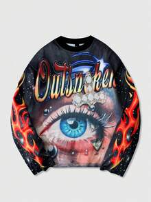 ROMWE MEN Men's Digital Eye & Diamond Print T-Shirt - Black - View 3