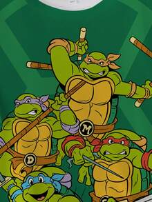 TEENAGE MUTANT NINJA TURTLES | SHEIN Áo thun tay ngắn cổ tròn in hình rùa thường ngày cho bé trai tuổi teen, mùa hè - trắng - Xem 4