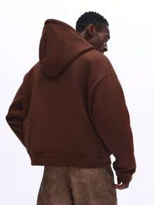 SUMWON Brown Full Zip Hoodie With Drawstring Hood Front Pockets Long Sleeve Casual Outerwear Fall Winter Plain - Brown - View 2