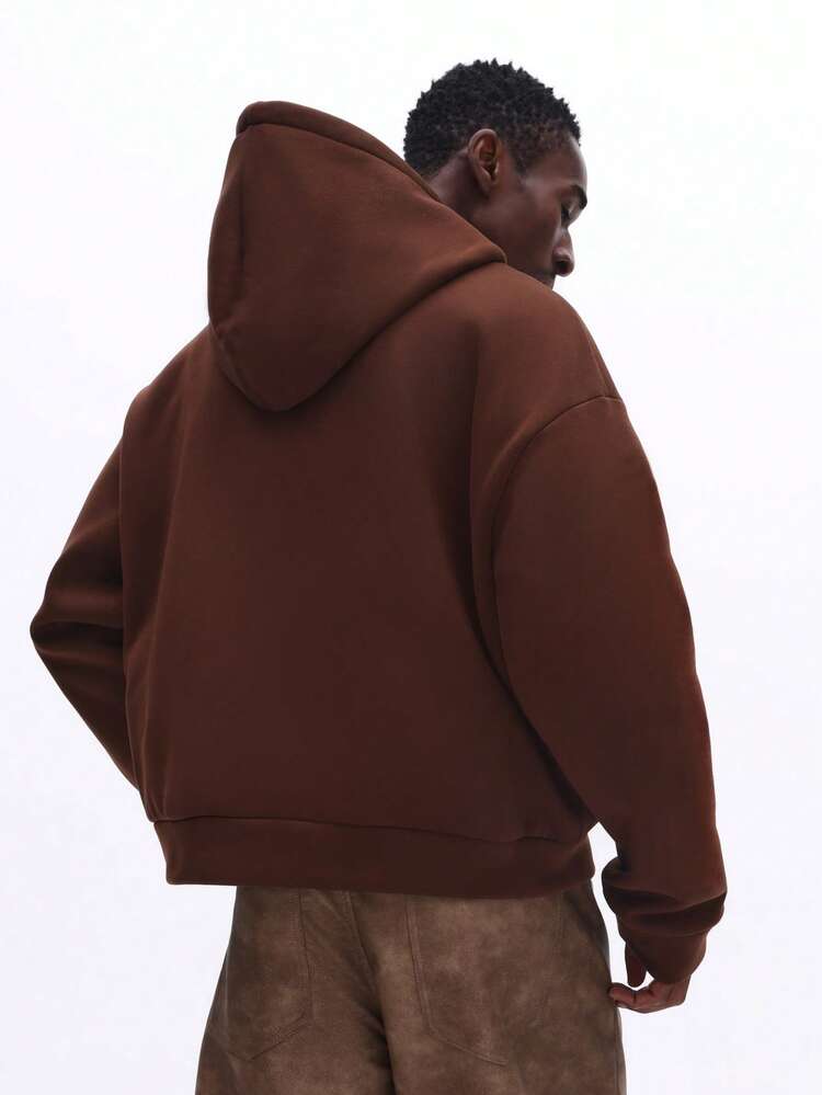 Brown Full Zip Hoodie With Drawstring