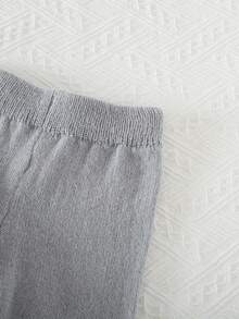 Young Girl Two Pieces Set With A Bow Knitted Long-Sleeved Cardigan And Knitted Wide-Leg Trousers. It Is Suitable For Autumn And Winter, Christmas, Back-To-School Outfit Girls Co Ord Sets Two Piece Set Women Girl Knit Set Knit Two Piece Set Blue Knit Set - Light Grey - View 11