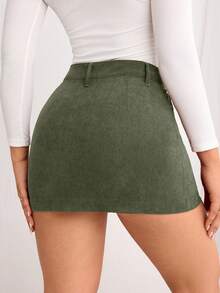 Flexra Gonna mini casual monocromatica da donna - Verde Oliva - Visualizzare 2