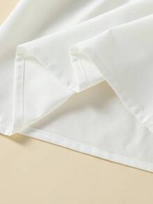 Spring/Summer New Girls Hollow Lace Trim Blouse, White Square Collar Puff Sleeve Baby Short Sleeve Fashionable Little Girl Princess Style Shirt, Children Sweet Loose T-Shirt, Cute - White - View 5