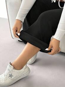 SHEIN EZwear 大码高腰喇叭裤，带保暖内衬，黑色，秋冬款