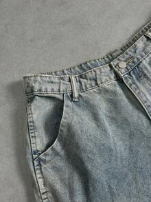 Manfinity ZONE917 男式宽松口袋阔腿休闲百搭牛仔裤 - 中等水洗藍 - 查看 7