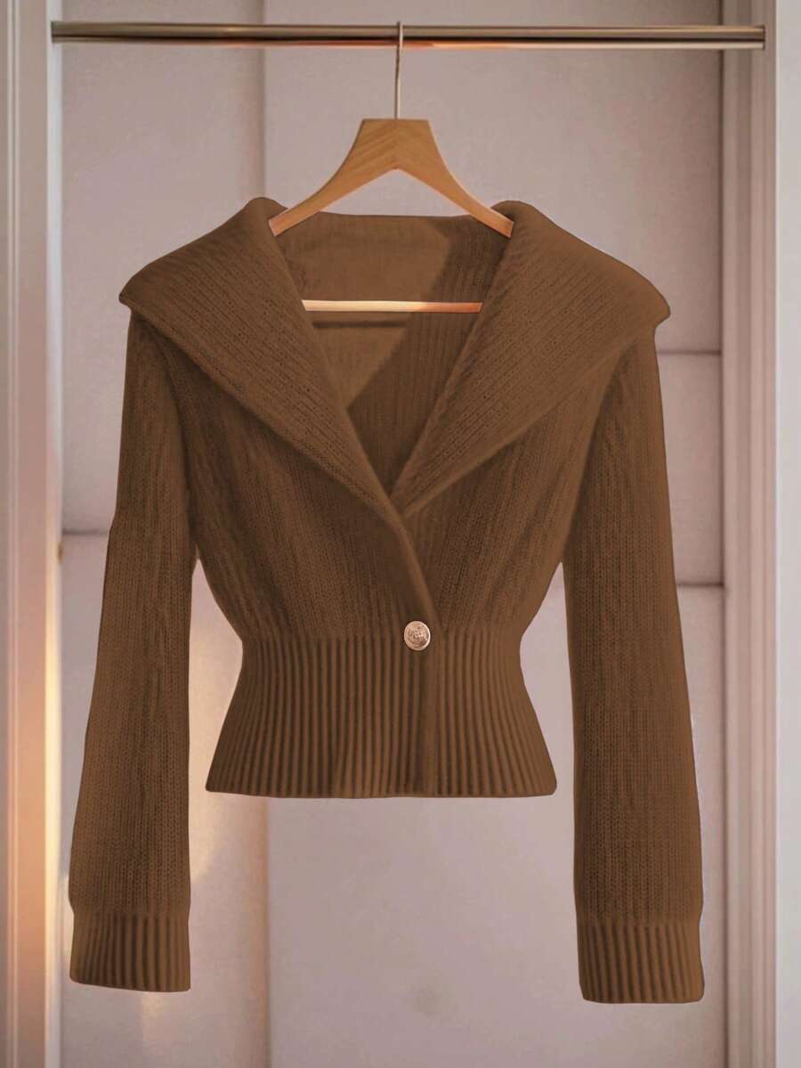 GlowEve Early Autumn/Winter New Knit Cardigan, Unique Design, High-End Feel, Waist Cinched, Pink Women's Sweater - Brown - View 1