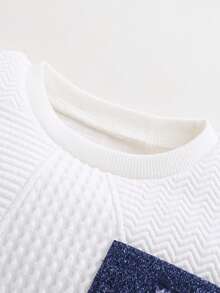 SHEIN 纹理T恤搭配牛仔印花短裤和渔夫帽，打造男婴休闲街头时尚造型 - 寶藍色 - 查看 4