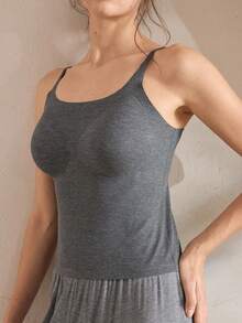 Ocili 1pc Women's Comfortable Minimalist Dark Grey Undershirt - Dark Grey - View 6