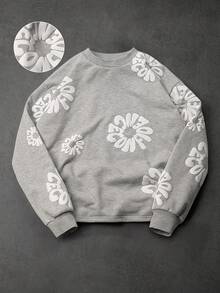 PAVTROS Men T-Shirts Flower Sweatshirt Grey Sweatshirt Embroidered Sweatshirt Flower Graphic Sweatshirt Sweatshirt Graphic - Grey - View 1