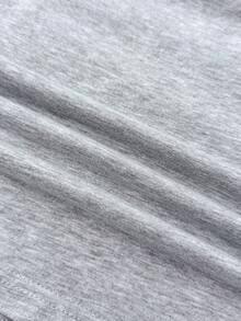 Teen Girls Off-Shoulder Floral Gray English Print Long Sleeve Fitted Top, Casual & Collegiate - Grey - View 3