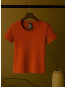 Camiseta - Playera - Blusa - Para Dama de cuello redondo - 1 Pieza - Licra Manga Corta para mujer- Suave - Elástica - Cómoda - Ligera - en Varios Colores - Oxido - Ver 1
