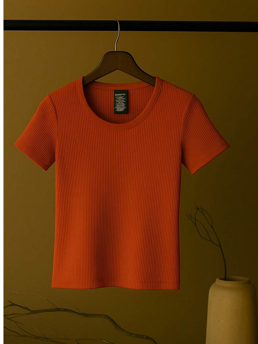 Camiseta - Playera - Blusa - Para Dama de cuello redondo - 1 Pieza - Licra Manga Corta para mujer- Suave - Elástica - Cómoda - Ligera - en Varios Colores - Oxido - Ver 1