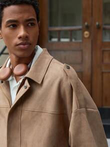 SWAVVY Men's Brown Suedette Short Length Long Sleeve Jacket - Brown - View 5