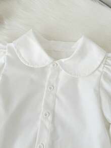 Genkimix Kids 1件 女童休闲蝴蝶结装饰泡泡袖衬衫 彼得潘领 - 白色 - 查看 4