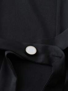 GlowEve CURVE Áo vest nữ cổ tròn màu trơn cỡ lớn, trang trí nút bấm, thanh lịch, thường ngày, công sở, quần ống rộng màu trơn, có túi, thanh lịch, thường ngày, dành cho nữ, bộ 2 món thời trang xuân/thu - màu đen - Xem 5