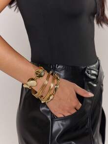 MUSERA 银色抽象手镯多件装 - 金色 - 查看 6