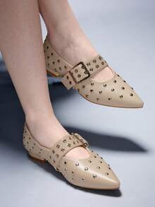 CUCCOO GRLICON Women's Casual Flat Shoes With Metal Decor, Minimalist Design