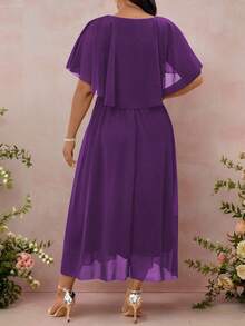Cravure Đầm dài chiffon màu trơn dáng rộng cổ tròn thanh lịch dành cho nữ cỡ lớn, trang phục mùa hè cho nữ, đầm xuân, đầm dự tiệc thanh lịch, đầm cưới, đầm dự tiệc cưới, đầm midi màu tím, đầm midi thanh lịch màu tím, đầm lấp lánh dành cho nữ. - Màu tím - Xem 2