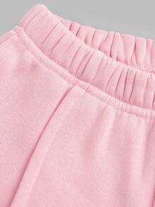 SHEIN Bộ 2 áo hoodie in hình mèo trái tim màu hồng dễ thương cho bé gái và quần cạp chun, mùa thu/đông - Màu Hồng baby - Xem 5