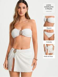 CAJUNI Bikini Set With Too, Bottom And Skirt - White - View 9