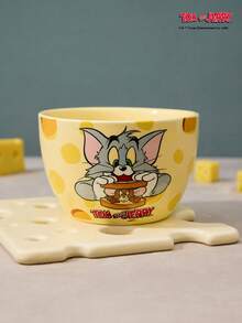 TOM & JERRY X Joivida 1 pezzo Ciotola in ceramica X Joivida, giallo brillante con motivo Together, ciotola decorativa per frutta per casa, cucina, sala da pranzo, soggiorno, ottima per spuntino, caramelle, dessert, insalata, conservazione, piatto per torta, un regalo divertente per matrimonio, banchetto, compleanno - Giallo - Visualizzare 1