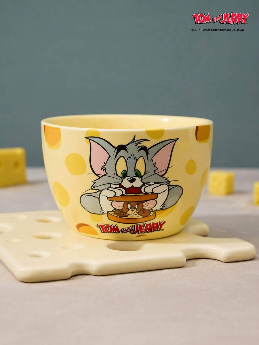 TOM & JERRY X Joivida 1 pezzo Ciotola in ceramica X Joivida, giallo brillante con motivo Together, ciotola decorativa per frutta per casa, cucina, sala da pranzo, soggiorno, ottima per spuntino, caramelle, dessert, insalata, conservazione, piatto per torta, un regalo divertente per matrimonio, banchetto, compleanno - Giallo - Visualizzare 1