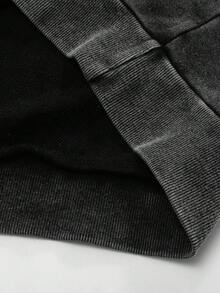 ROMWE MEN Street Life Sudadera con capucha con cremallera y lavado ácido con eslogan para hombre - Negro - Ver 7