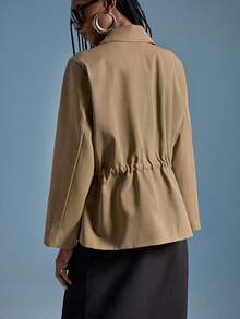 GENKIRA 经典翻领收腰短款夹克，通勤百搭，剪裁精良 - 棕色 - 查看 2