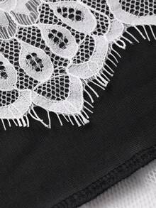 DAZY Women's Elegant Commuter Color Block Lace Patchwork Dress - Black and White - View 8
