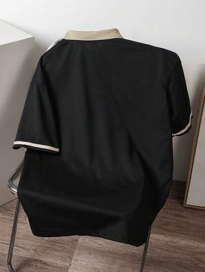 Manfinity Joysei Áo thun polo cổ tròn in chữ tương phản dáng rộng dành cho nam