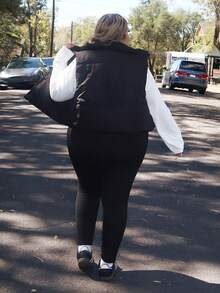Enliva Plus Zip  Vest Coat, For Winter Fall Autumn, For Apple Rounded Body Shape - Black - View 2