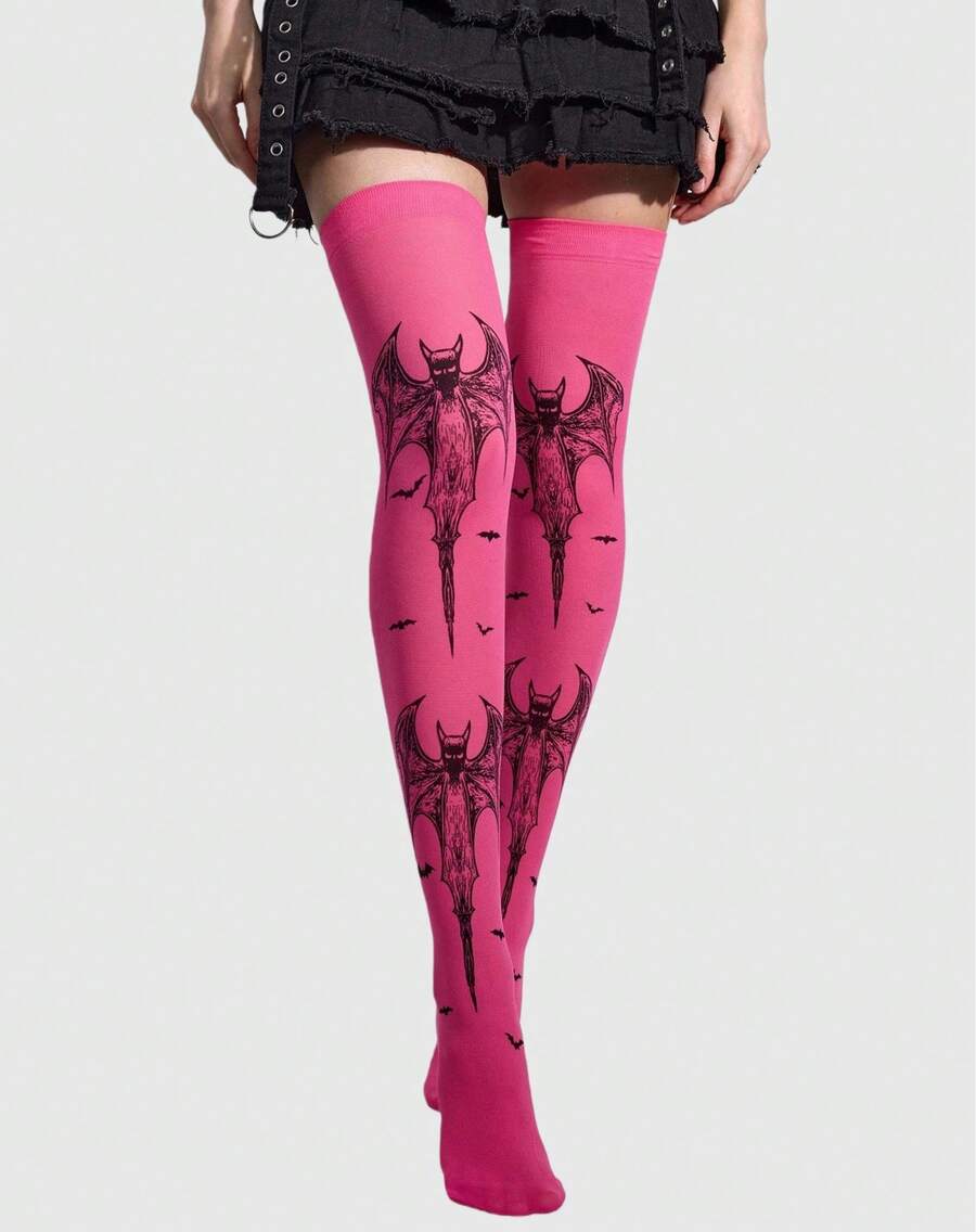 ROMWE Goth Women Over The Knee Socks - Light rose red - View 1