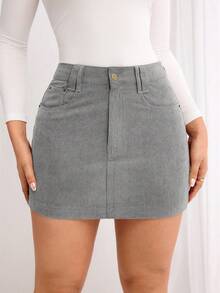 Flexra Women's Casual Solid Color Mini Skirt - Grey - View 3