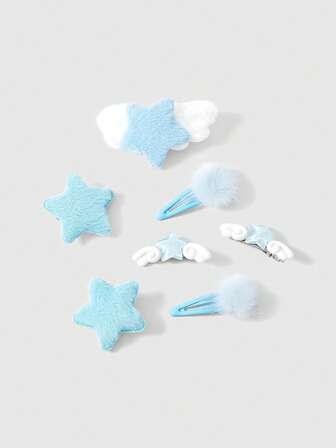 Goth 7 zufällige Stile von handgemachten Haarspangen, blaue Blütenknospen, Haarball Flügel, Stern Kombination Haarspangen, süßer Wind, flauschige zerbrochene Haar Haarspangen und Haraccessoires Kombination.