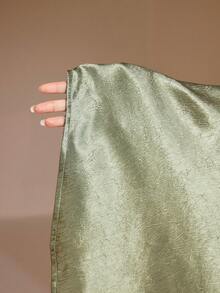 女士圆领灯笼袖腰部褶皱设计优雅派对连衣裙 - 綠色 - 查看 8