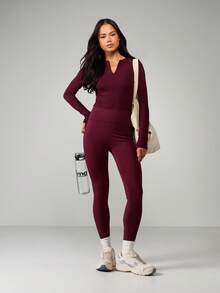 MISSGUIDED 高腰无缝运动紧身裤，适合瑜伽、健身、跑步，弹力全长，女款 - 紅木色 - 查看 3